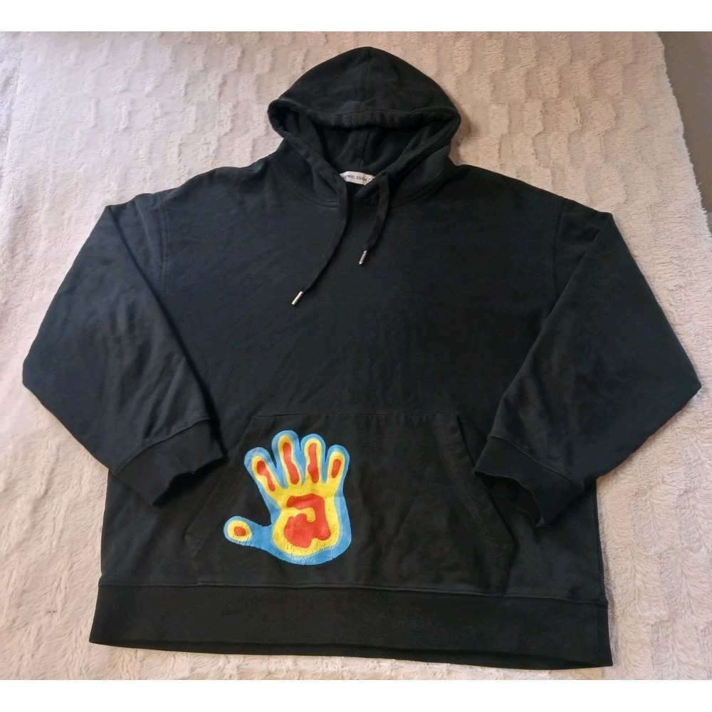Aelfric Eden Sweatshirt Hoodie Adult Size Large Thermal Handprint Black Pullover